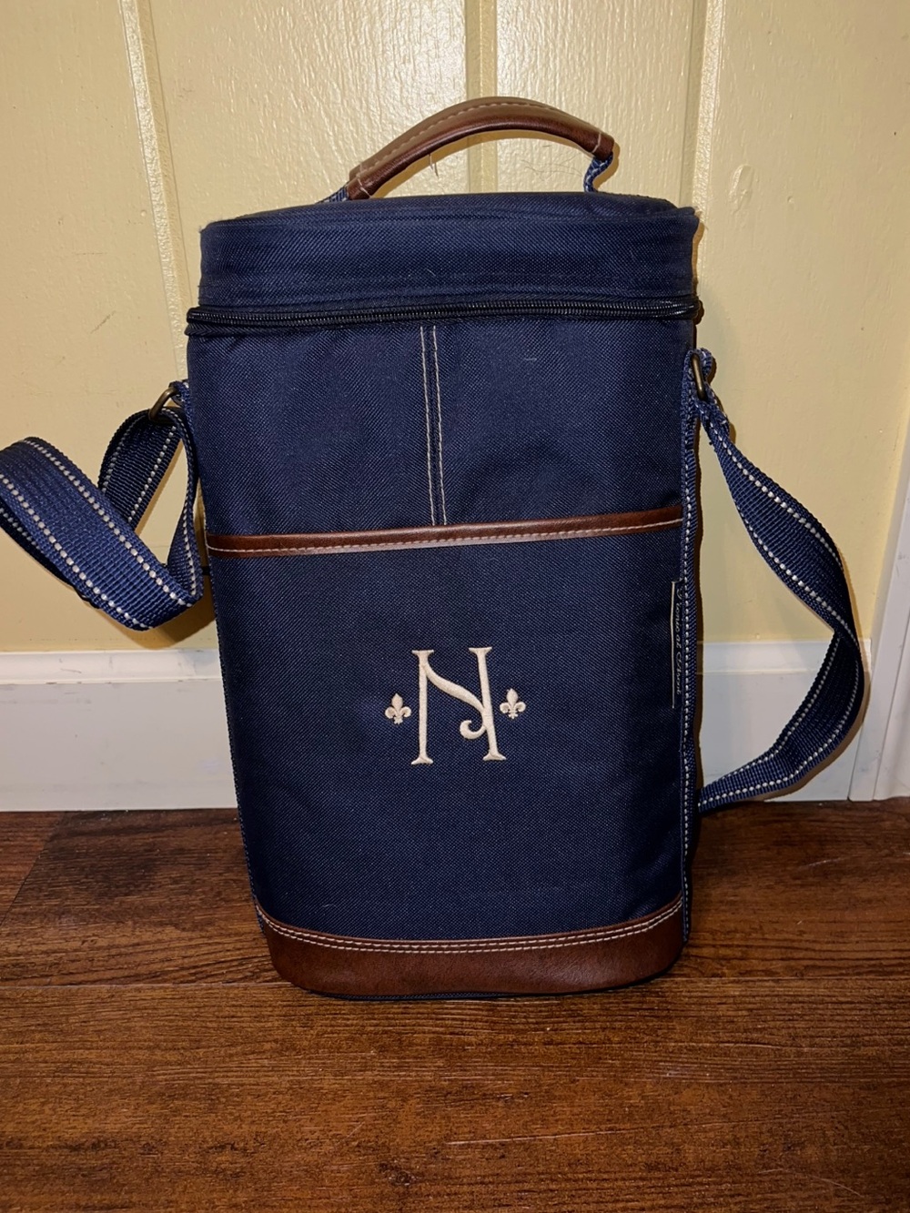 Picnic at Ascot Navy Blue Personalized Insulated Zipper Two Bottle Wine Cooler
